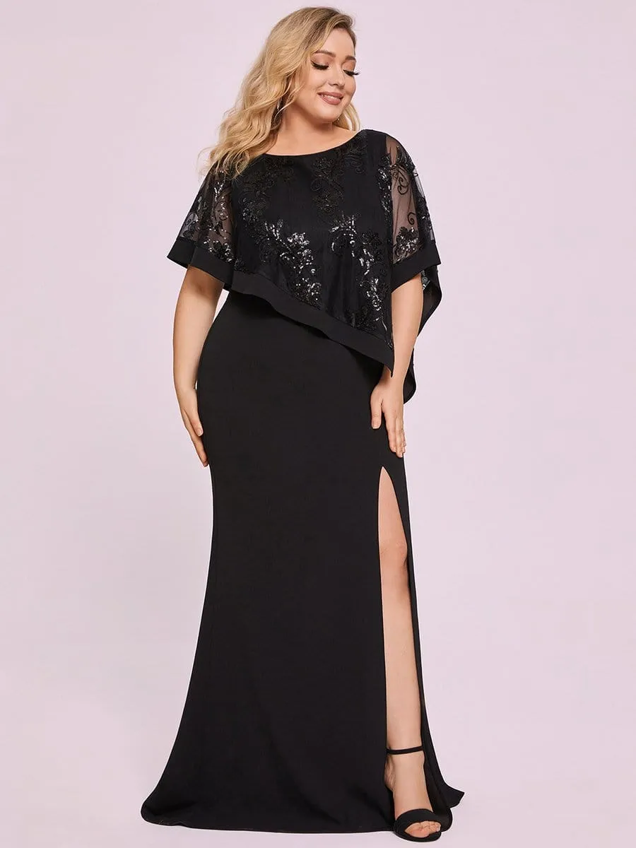 Zola | Plus Size Lace Sequin Shirt Floor-Length Mother Dress