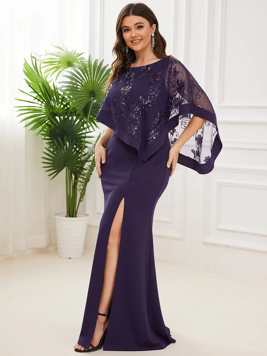 Zola | Plus Size Lace Sequin Shirt Floor-Length Mother Dress