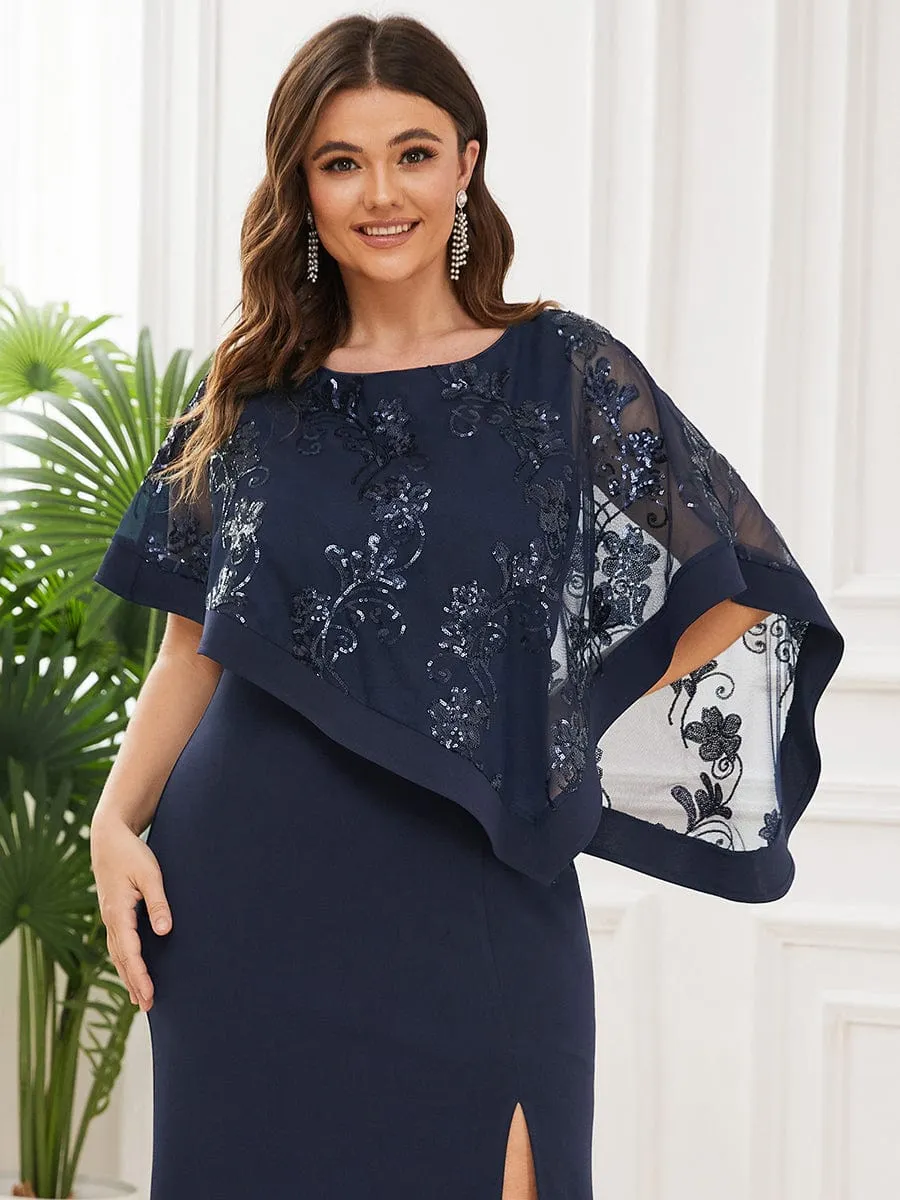 Zola | Plus Size Lace Sequin Shirt Floor-Length Mother Dress