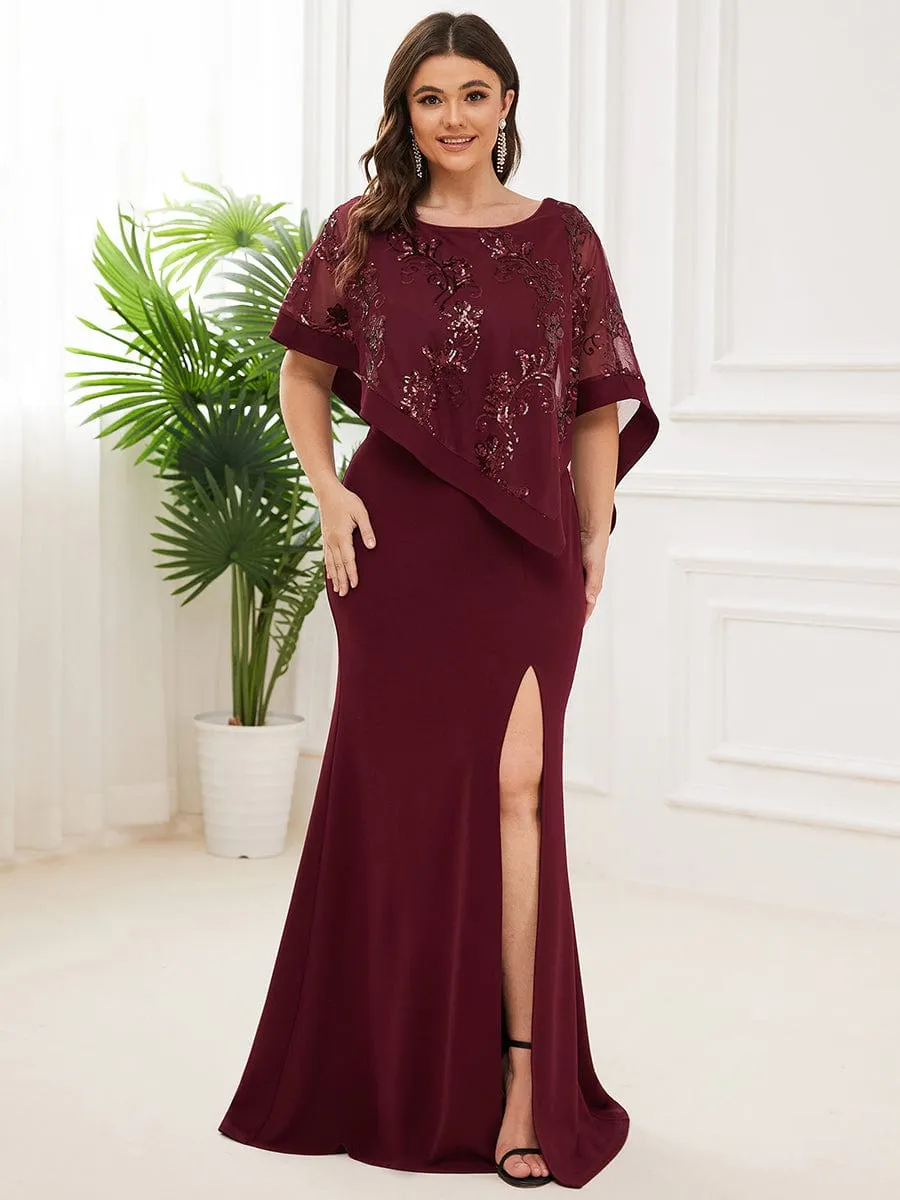 Zola | Plus Size Lace Sequin Shirt Floor-Length Mother Dress