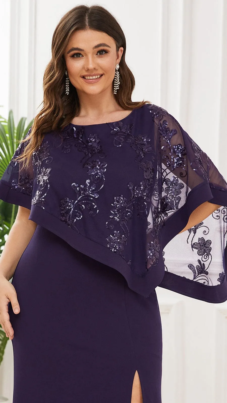Zola | Plus Size Lace Sequin Shirt Floor-Length Mother Dress