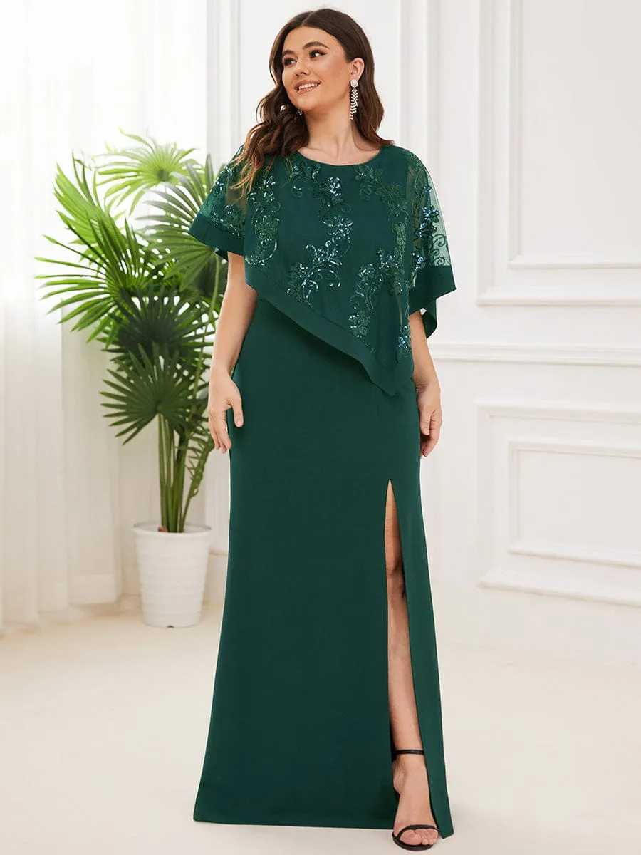 Zola | Plus Size Lace Sequin Shirt Floor-Length Mother Dress